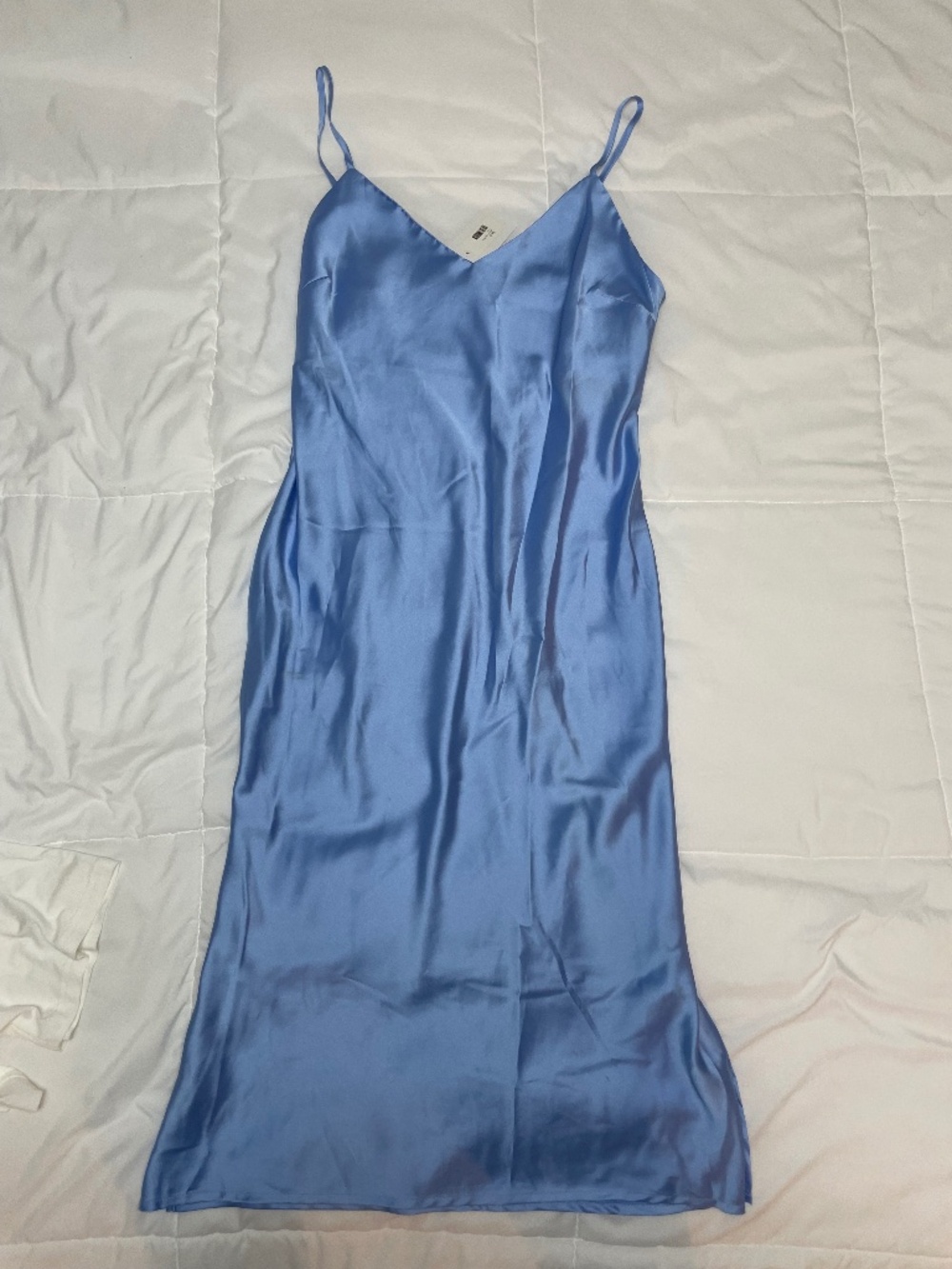 Sky Blue Satin / Silk Slip Midi Dress Minimalist Size L